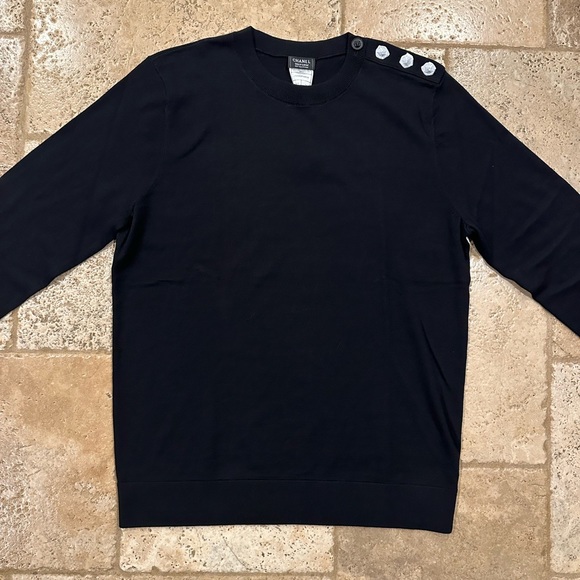 Chanel Black Wool Cotton Lion CC Logo Button Uniform Sweater - Picture 5 of 15